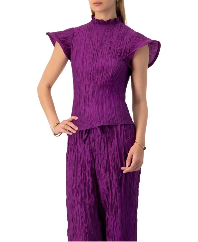 Women's Straight Blouse with Ruffle Short Sleeves