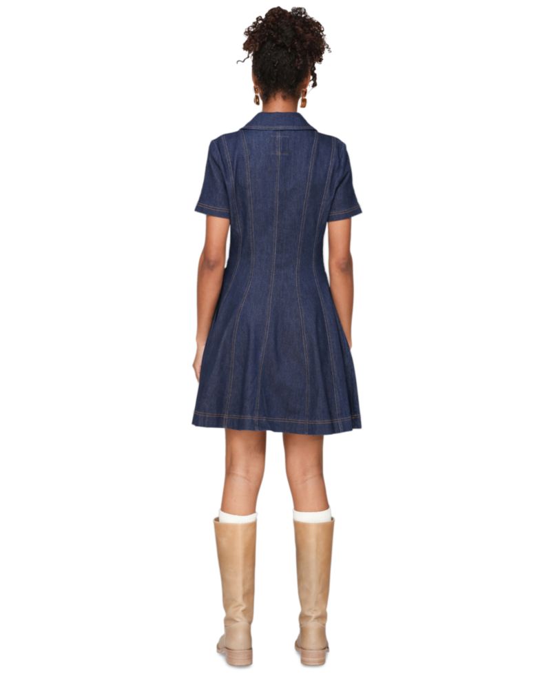Women's Denim Collared Fit and Flare Mini Dress