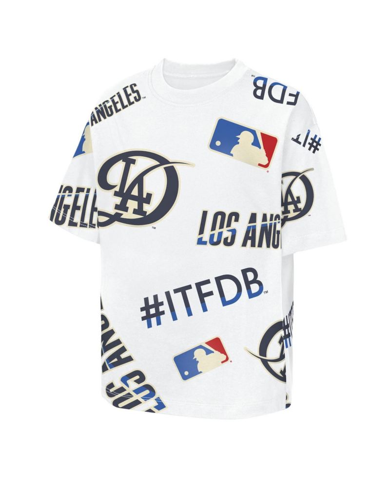 Big Boys and Girls White Los Angeles Dodgers Circus Catch T-Shirt