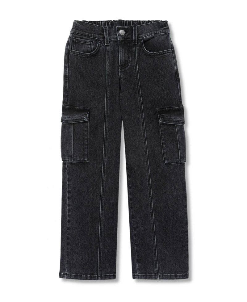 Girls Denim Cargo Wide Leg Jeans