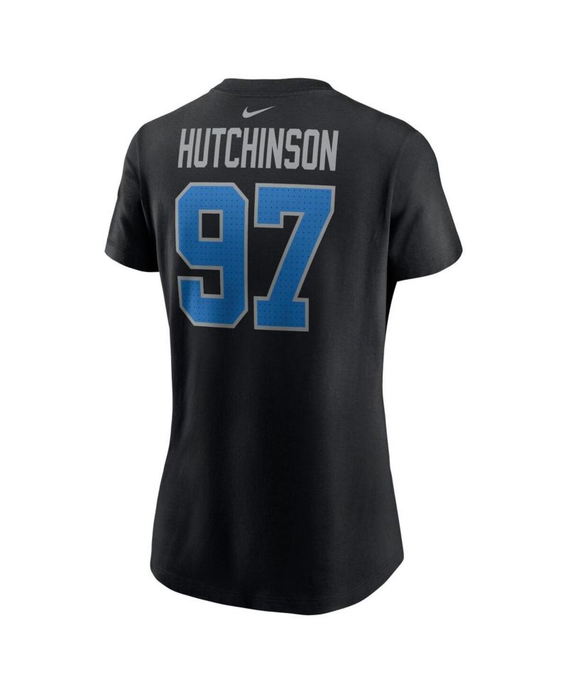 Women's Aidan Hutchinson Black Detroit Lions Player Name & Number T-Shirt