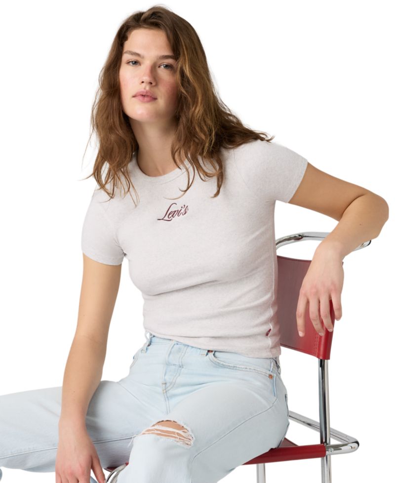 Women's Hayes Short-Sleeves Tee Rib-Knit Embroidered Logo T-Shirt
