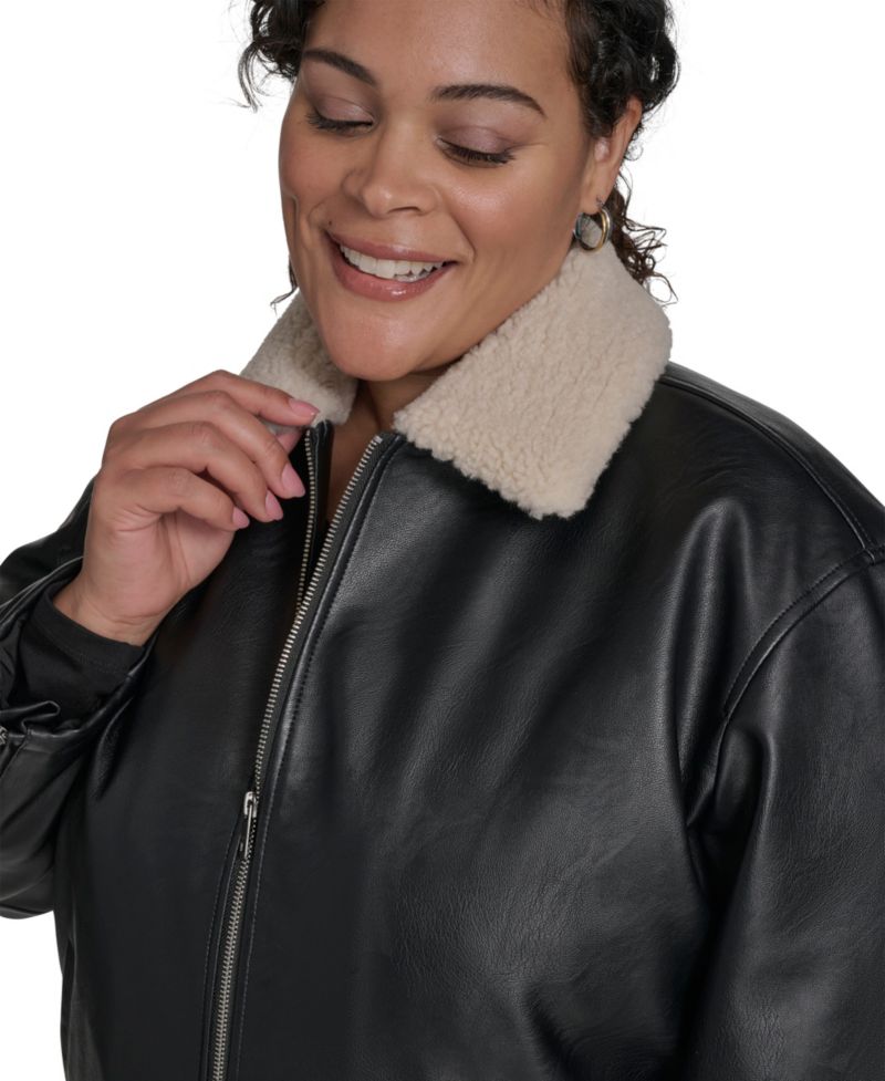 Plus Size Sherpa Collar Bomber Jacket