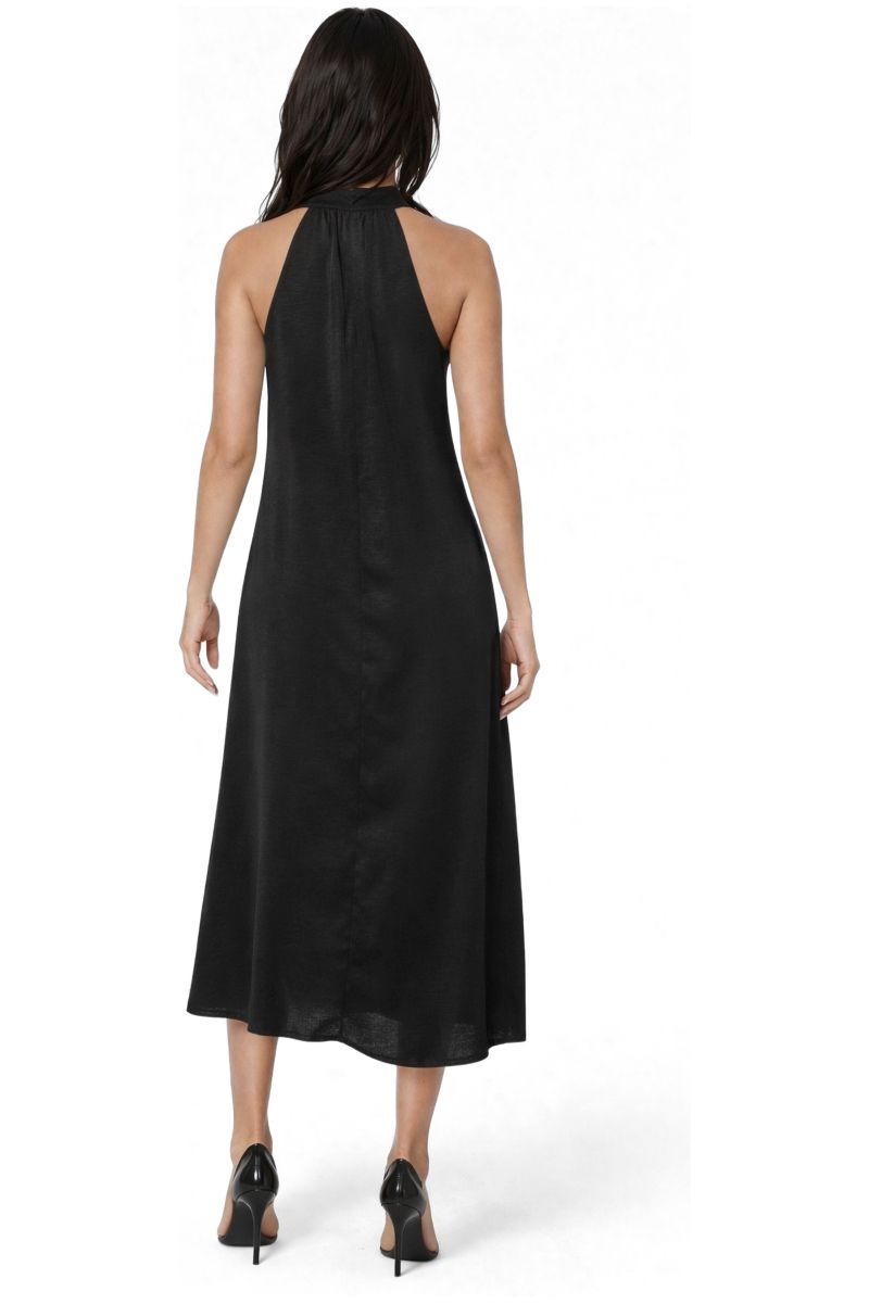 Women's Crushed Satin Mock Neck Maxi Dress