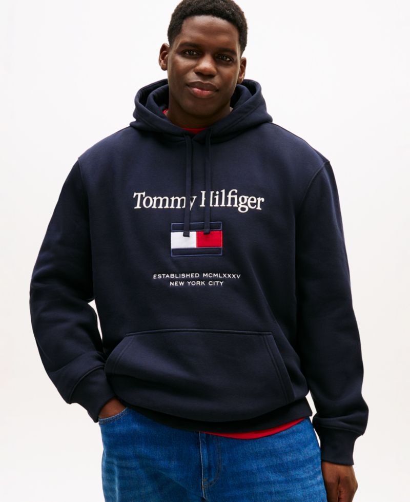 Men's Big & Tall Embroidered Flag Hooded Sweatshirt