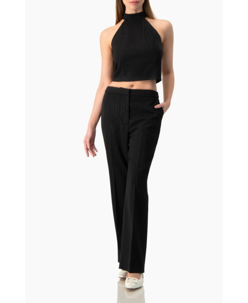 Women's Halter-Neck crystal-adorned Sleeveless Crop Top