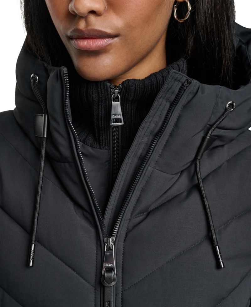 Women's Bibbed Knit Collar Puffer Coat