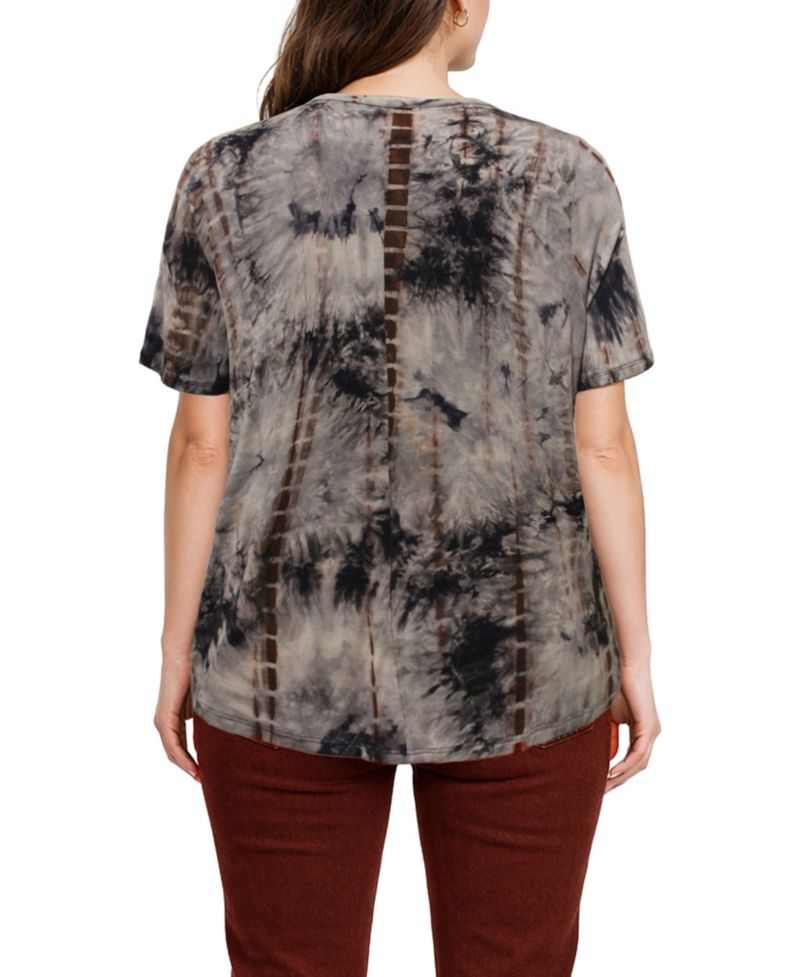Plus Size Tie Dye Lace Up Short-Sleeve Top