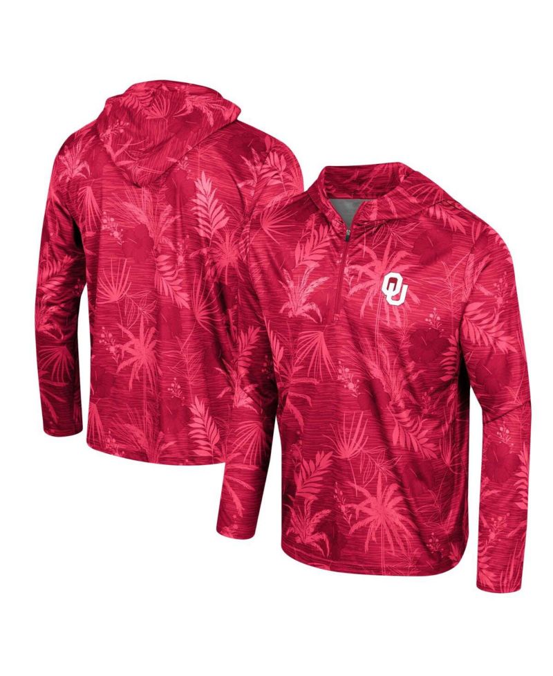 Men's Crimson Oklahoma Sooners Palms Printed Lightweight Quarter-Zip Hooded Top