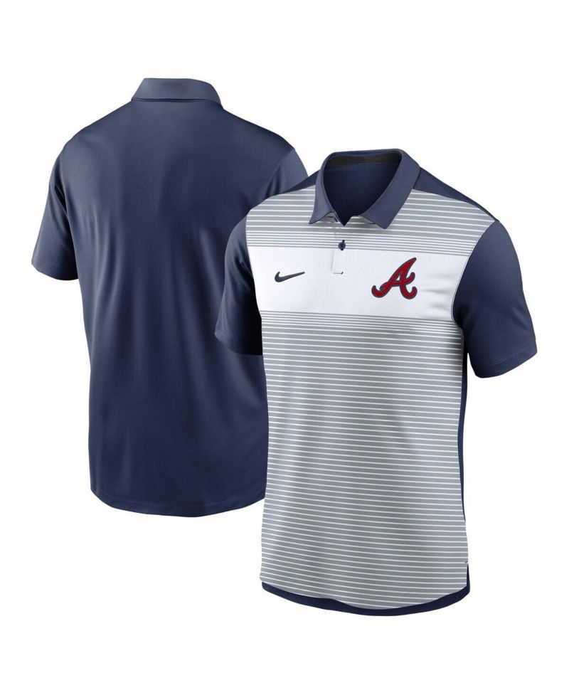 Men's White/Navy Atlanta Braves Vapor Striped Performance Polo Shirt