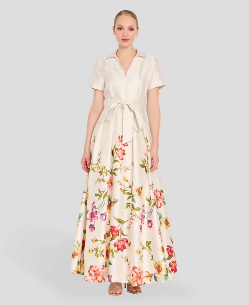 Women's V-Neck Short-Sleeve Printed Gown
