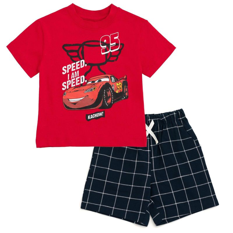 Little Boys (5 to 12) Lightning McQueen T-Shirt and Plaid Shorts Set