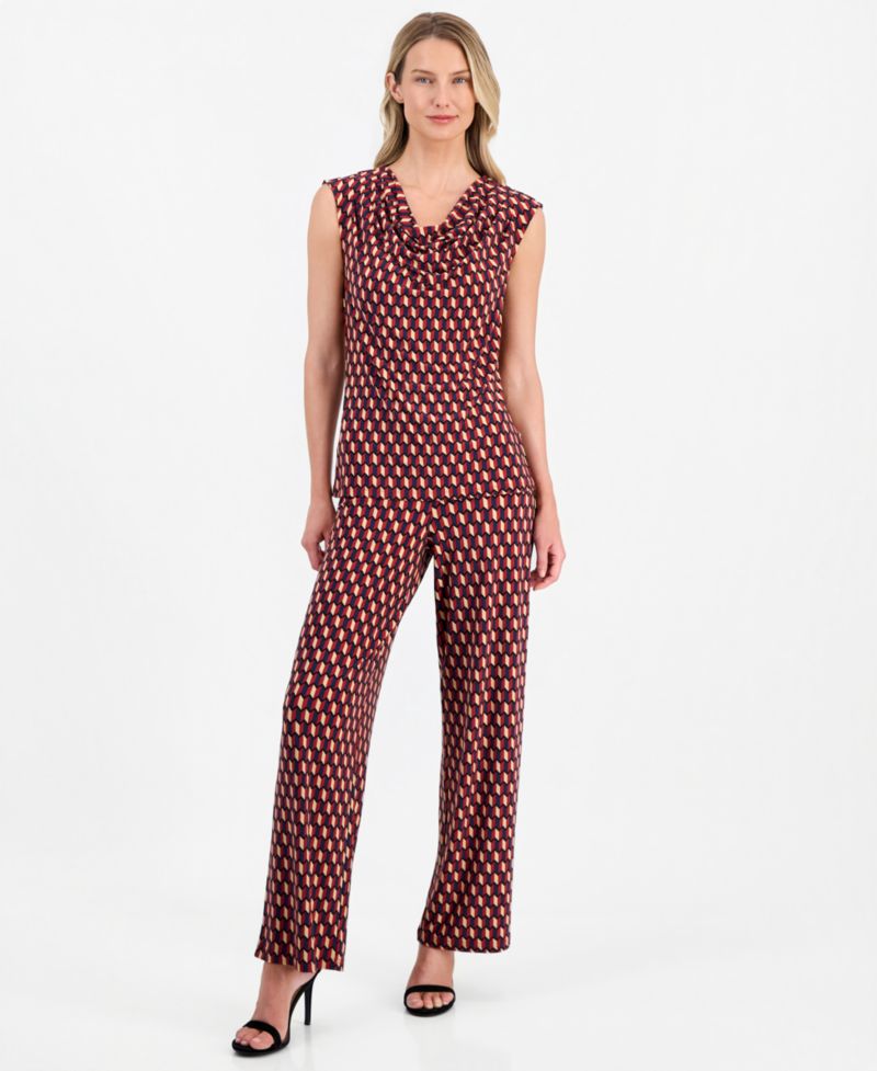 Women's Printed Cowlneck Sleeveless Top