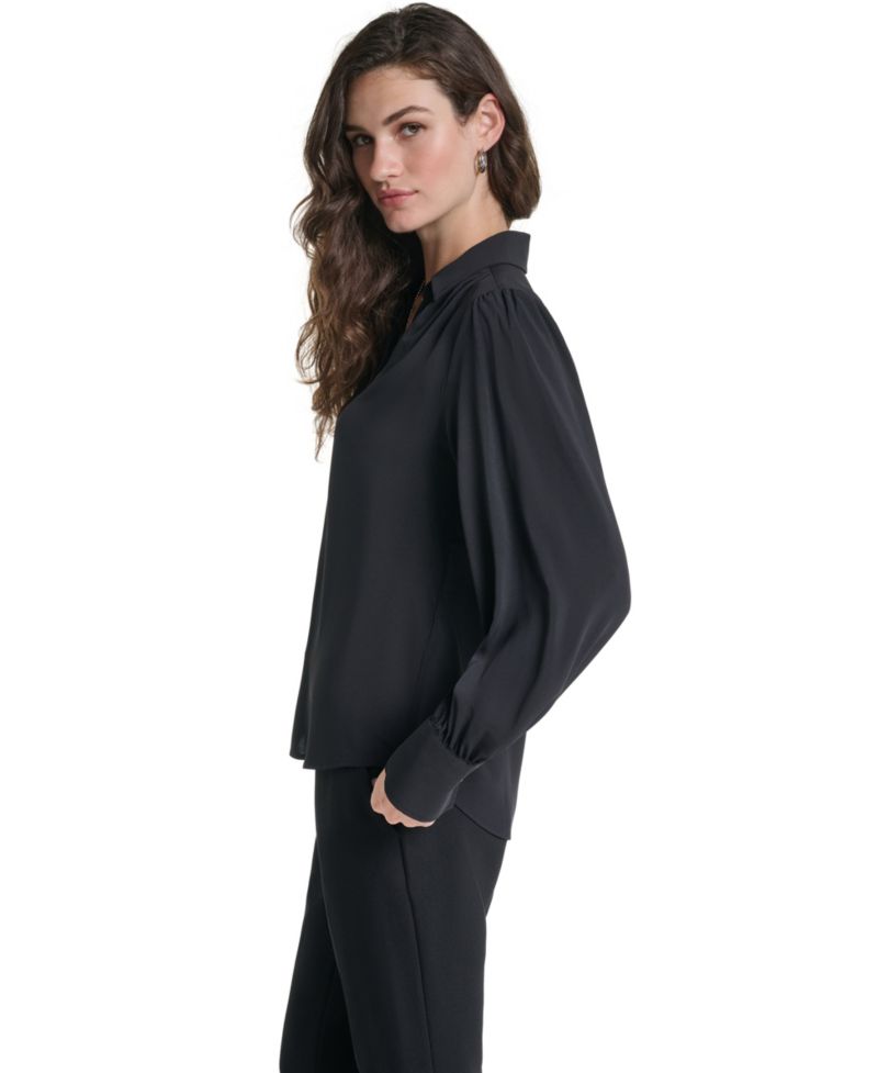 Petite Long-Sleeve Collared Blouse