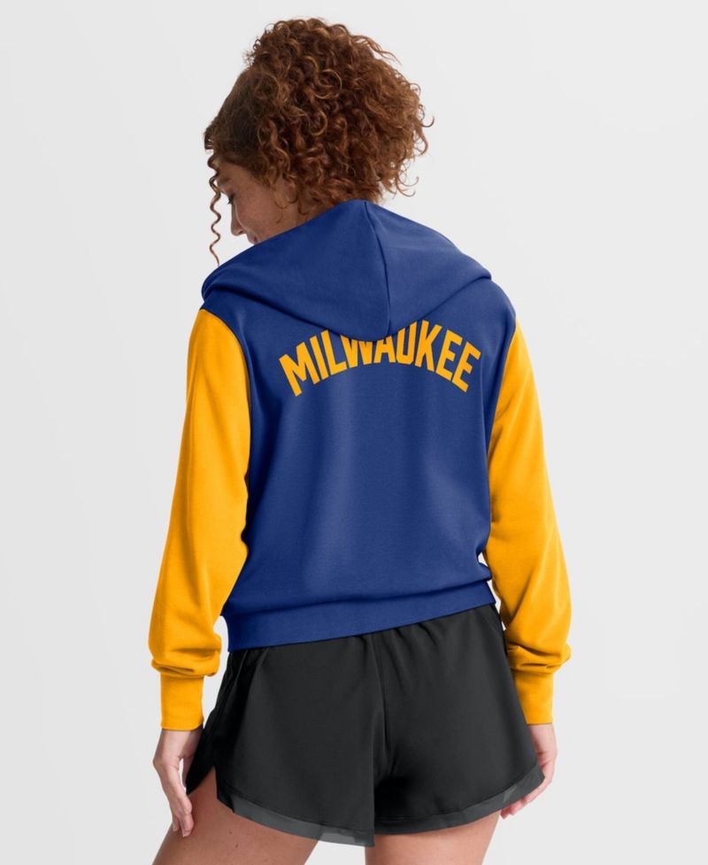 Women's Royal/Gold Milwaukee Brewers Cooperstown Collection Cropped Full-Zip Hoodie
