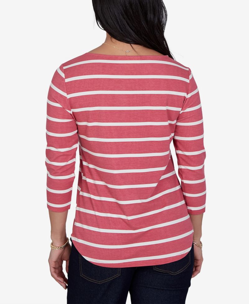 Petite 3/4-Sleeve Boat-Neck Curved-Hem T-Shirt