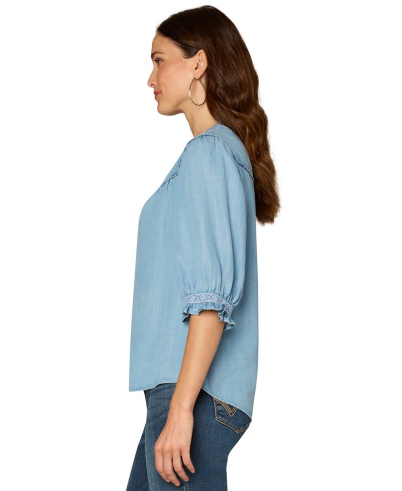 Women's Cinched Band Sleeve Collared Shirt