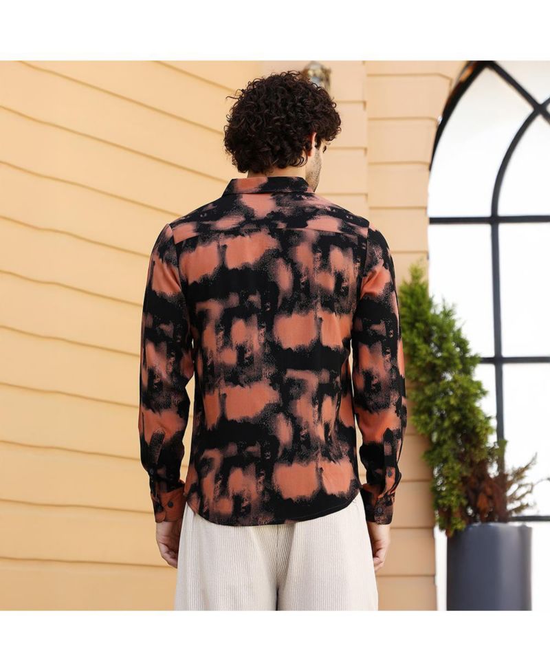 Men's Obsidian Black & Sienna Brown Smudged-Block Regular Shirt
