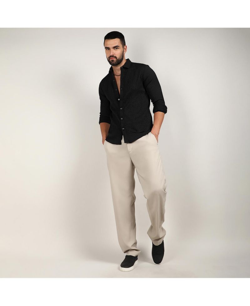 Men's Onyx Black Chain-Creased Shirt