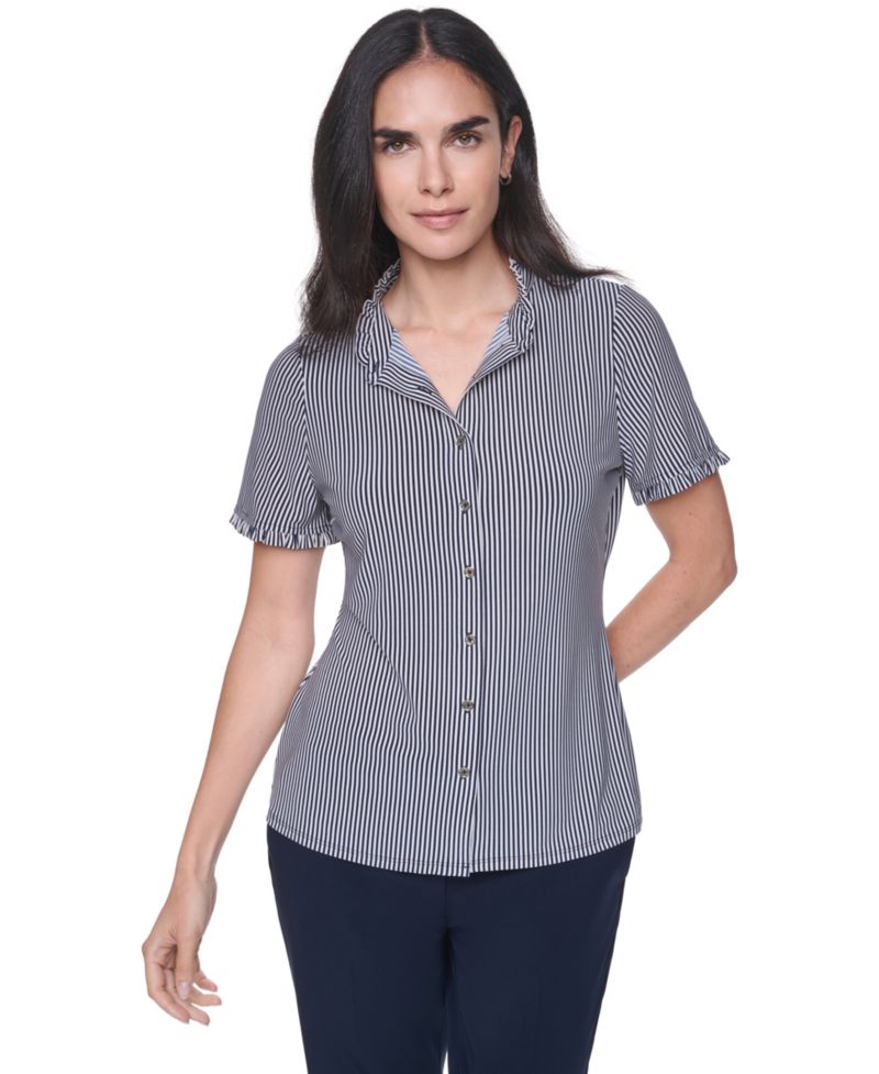 Women's Short-Sleeve Striped Ruffle Blouse