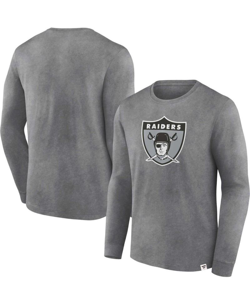Men's Heather Charcoal Distressed Las Vegas Raiders Washed Primary Long Sleeve T-shirt