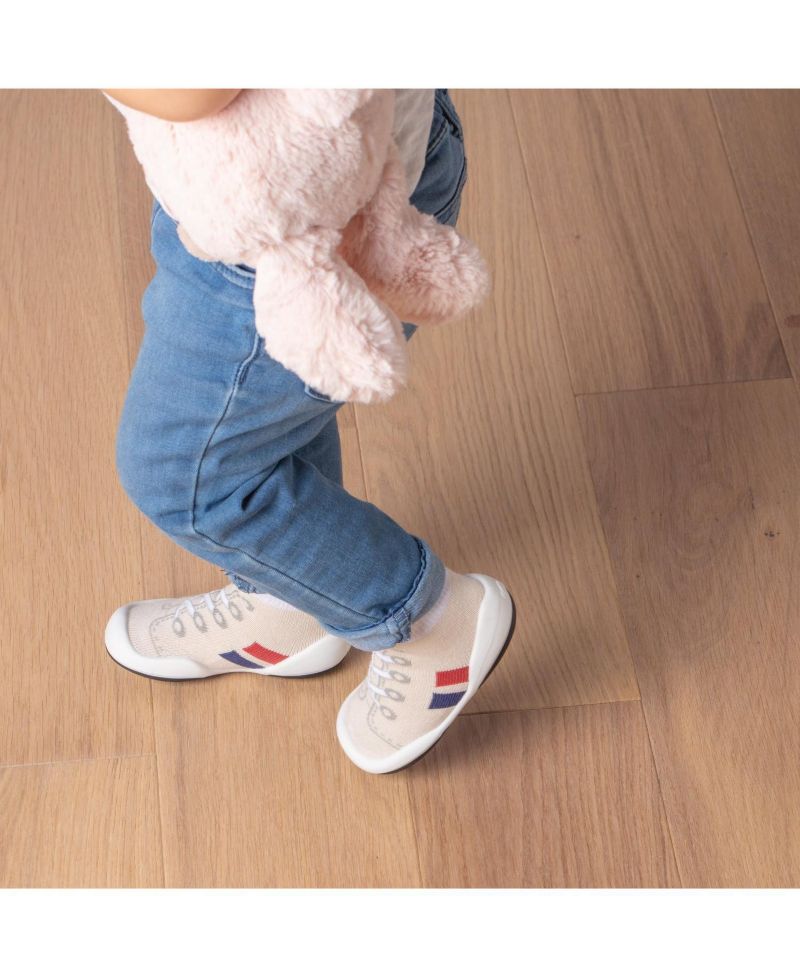Infant Girl Boy First Walk Sock Shoes Runner - Light Beige