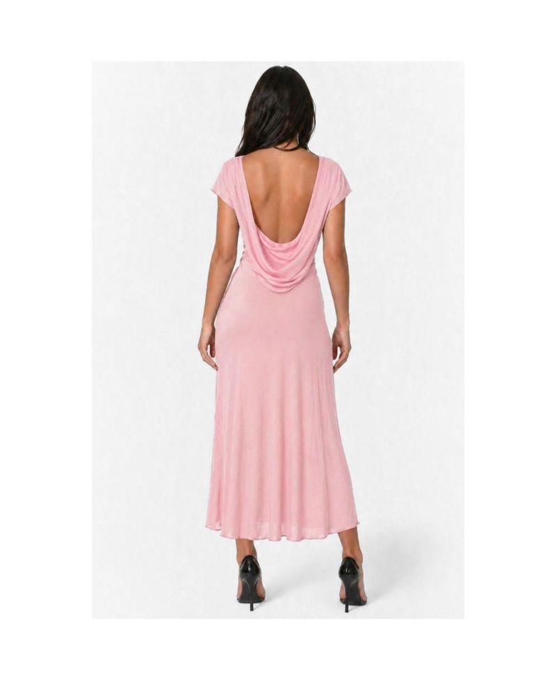 Women's Crushed Satin Waist Seam Cowl Back Maxi Dress
