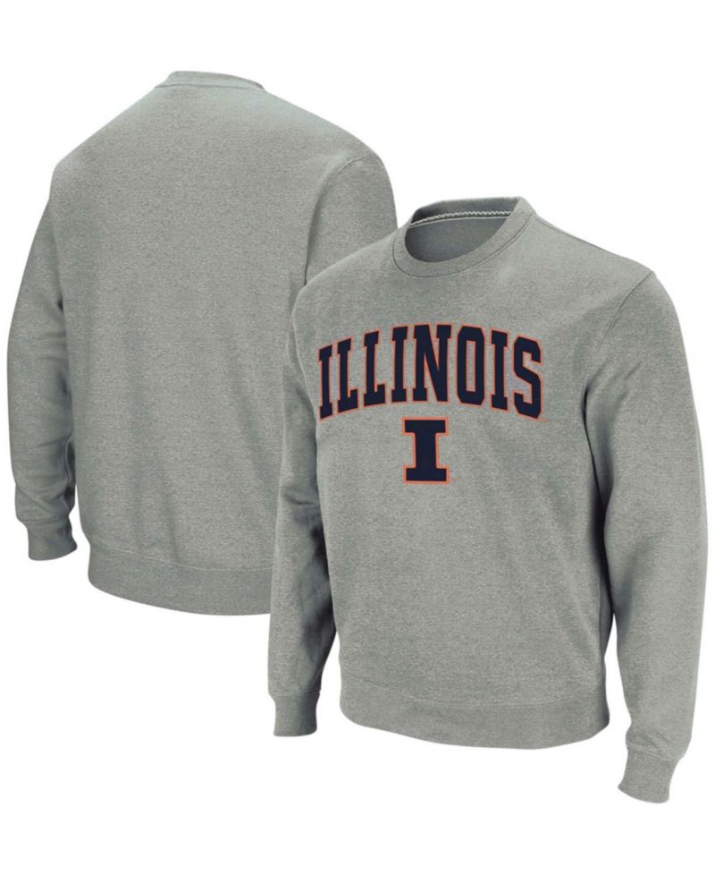 Men's Heather Gray Illinois Fighting Illini Arch Logo Crew Neck Sweatshirt