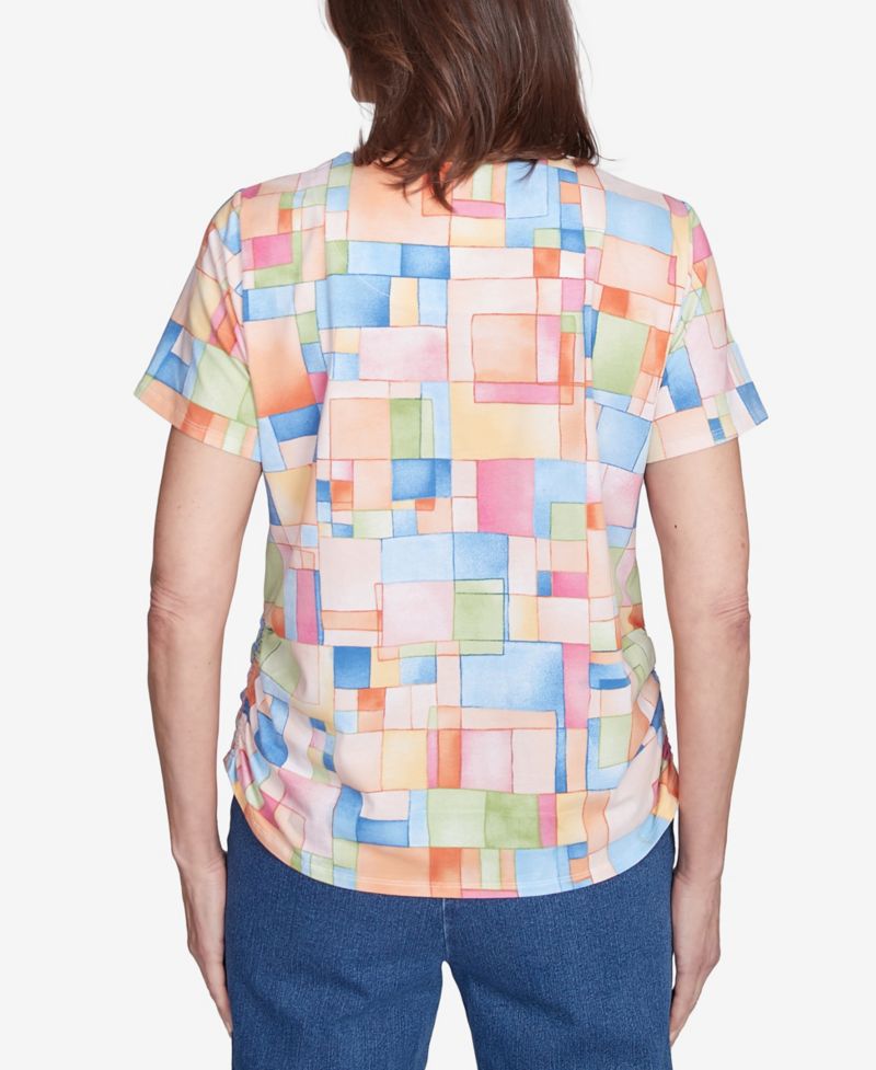 Petite Color Block Tile Top with Side Ruching