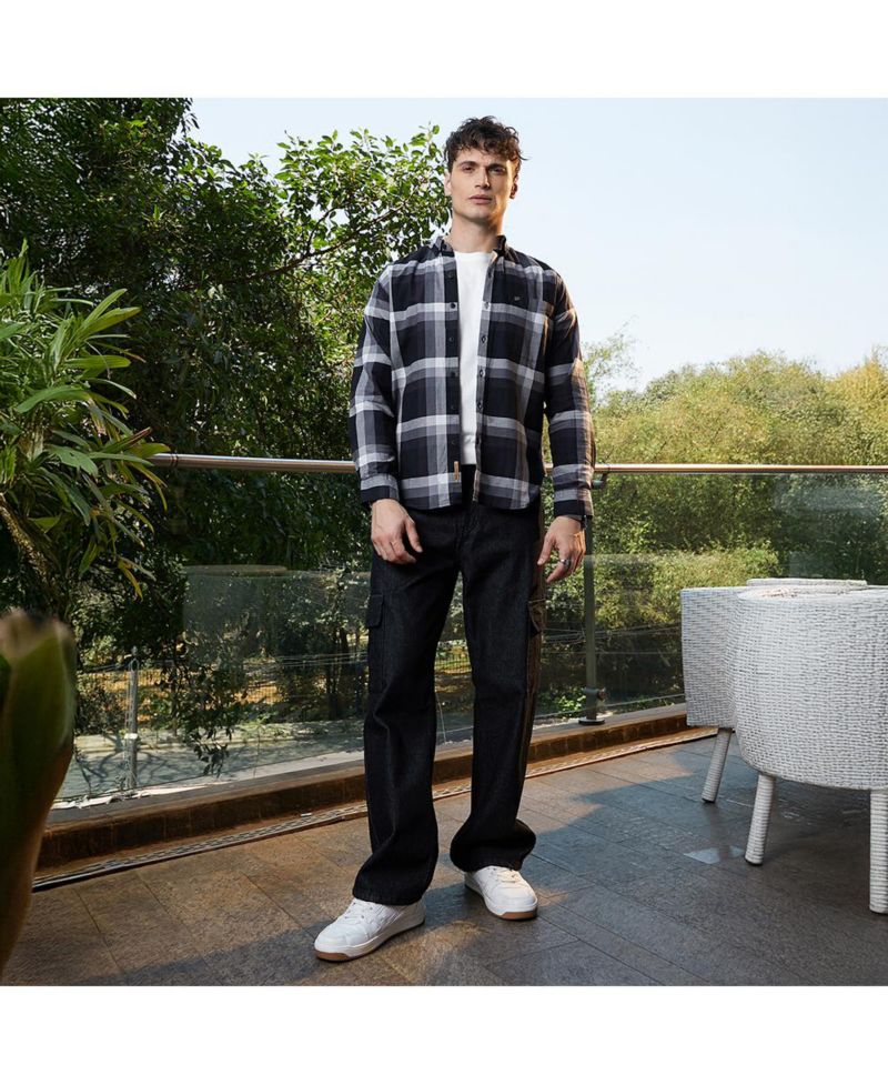 Men's Onyx Pixelated-Check Relaxed Shirt