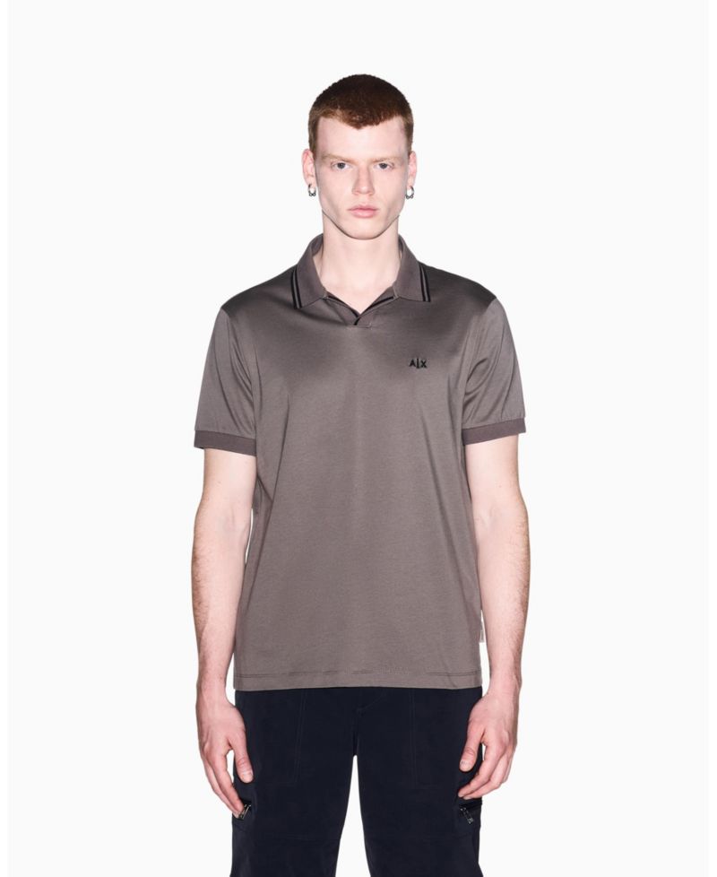 Men's Mercerized Tipping Johnny Collar Polo Shirt