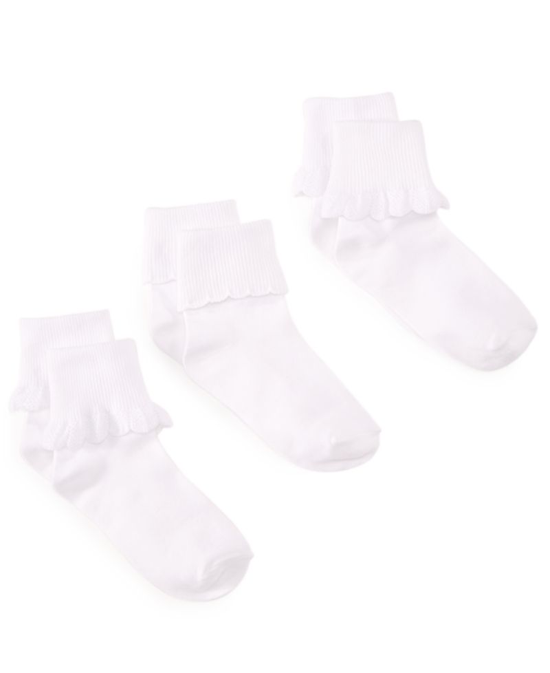 3-Pack Scalloped Socks, Little Girls & Big Girls