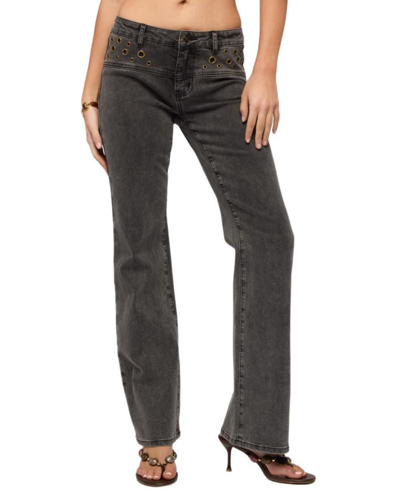 Women's Grommet Mid Rise Straight Leg Jeans