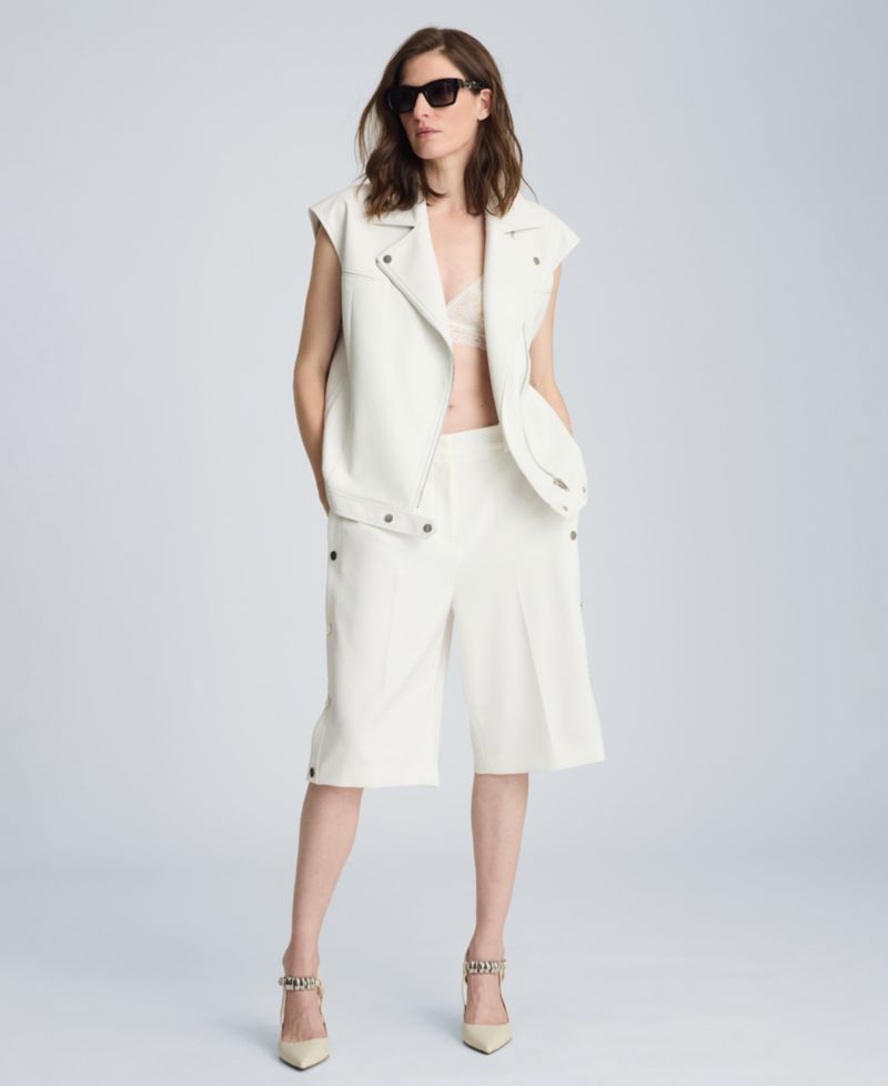 Women's Boxy Moto Faux Leather Sleeveless Vest