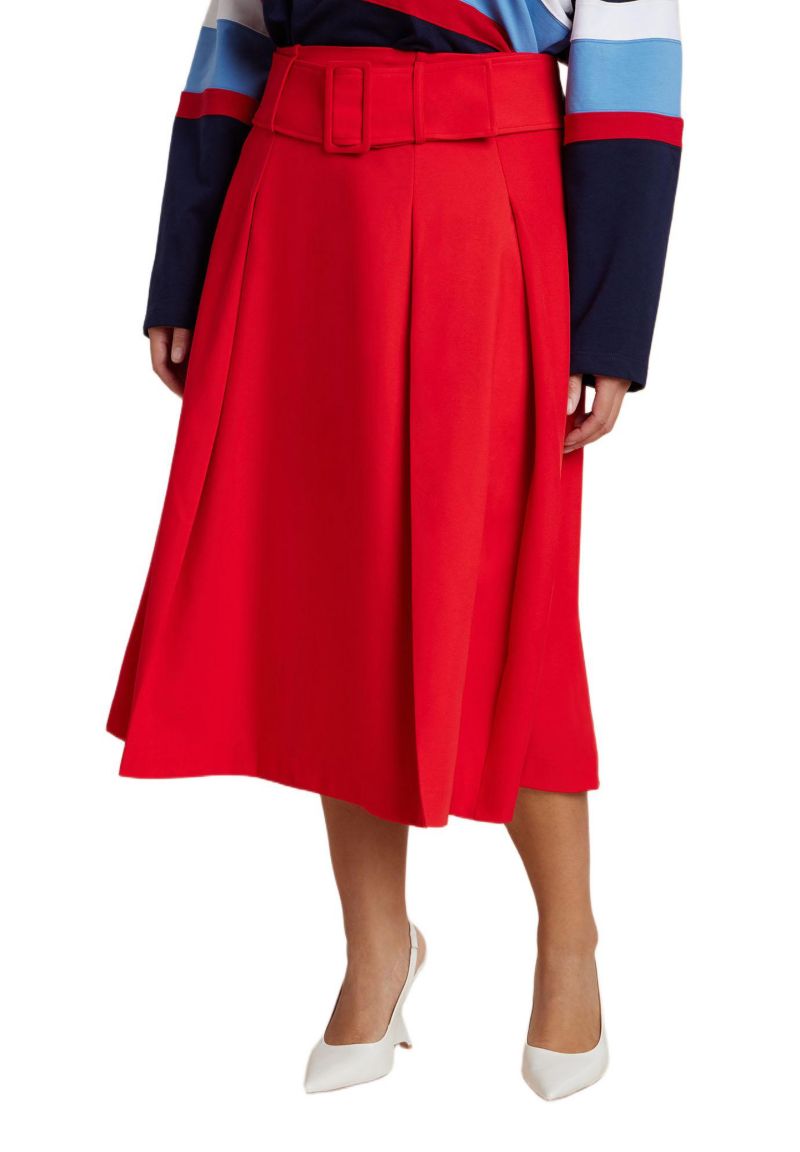 Women's Pleated Belted Midi Skirt