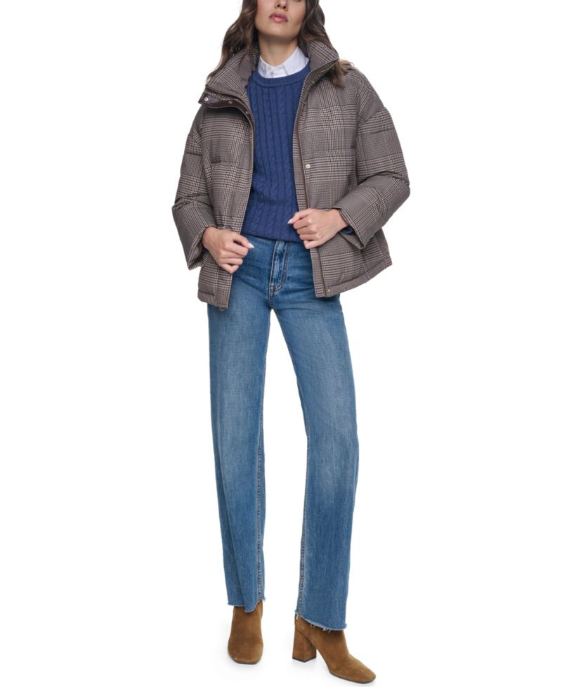 Women's Heritage Plaid Puffer Jacket with Stand Collar