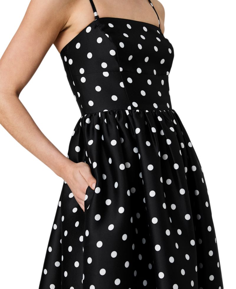 Women's Structured Taffeta Strapless Polka Dot Midi Dress