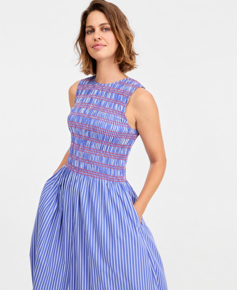 Women's Cotton Smocked Striped Maxi Dress
