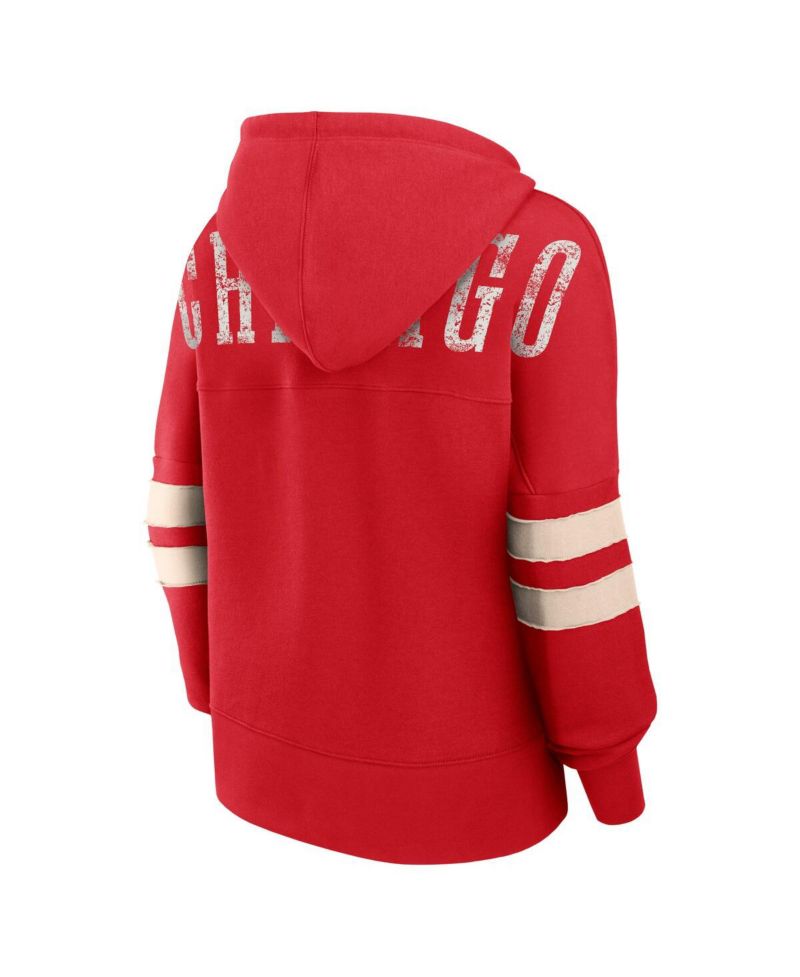 Women's Red Distressed Chicago Bulls Bold Move Dolman V-Neck Pullover Hoodie