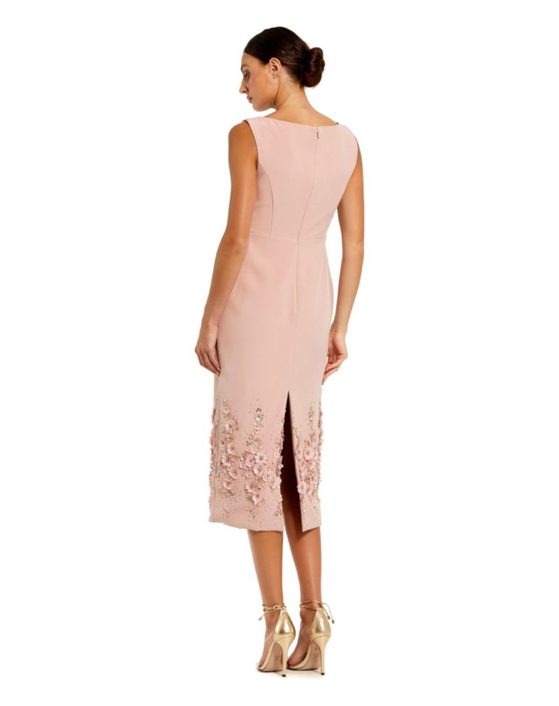 Women's Flower Beading Crepe Sleeveless Midi Dress