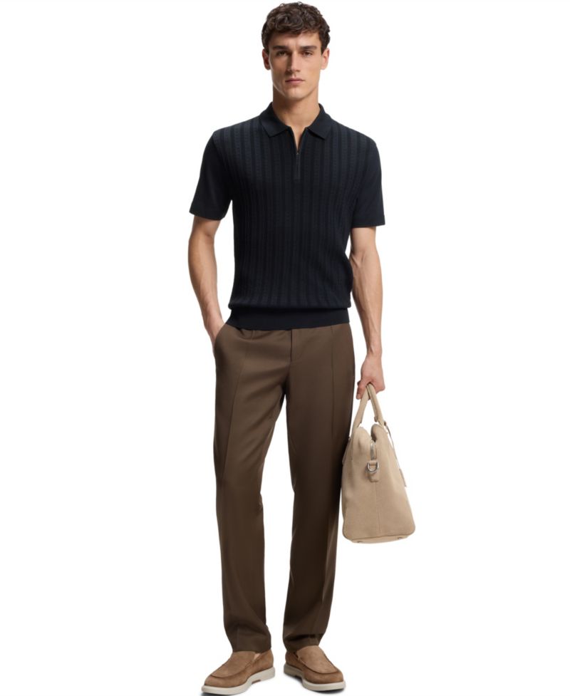 Men's Cotton-Silk Zip-Neck Polo Shirt