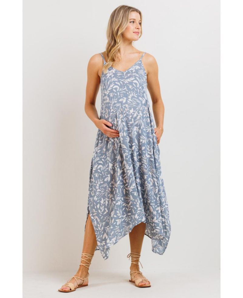 Women's Floral V-Neck Spaghetti Strap Midi Dress with Pockets