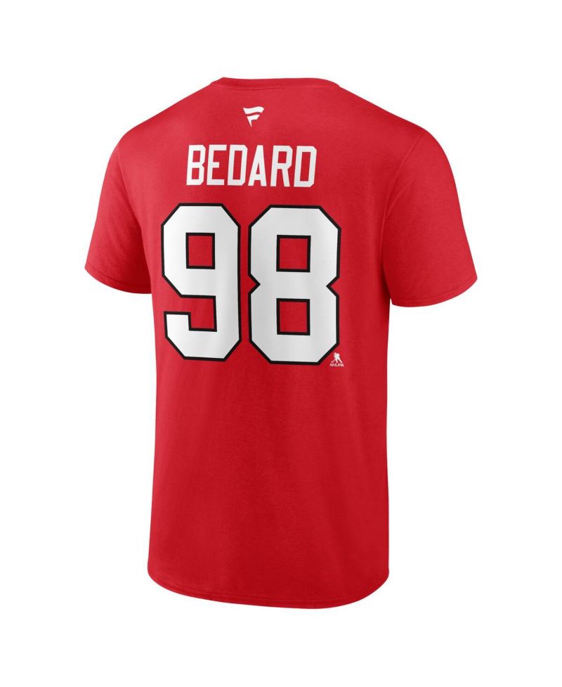 Men's Connor Bedard Red Chicago Blackhawks 2023 NHL Draft Authentic Stack Player Name and Number T-shirt