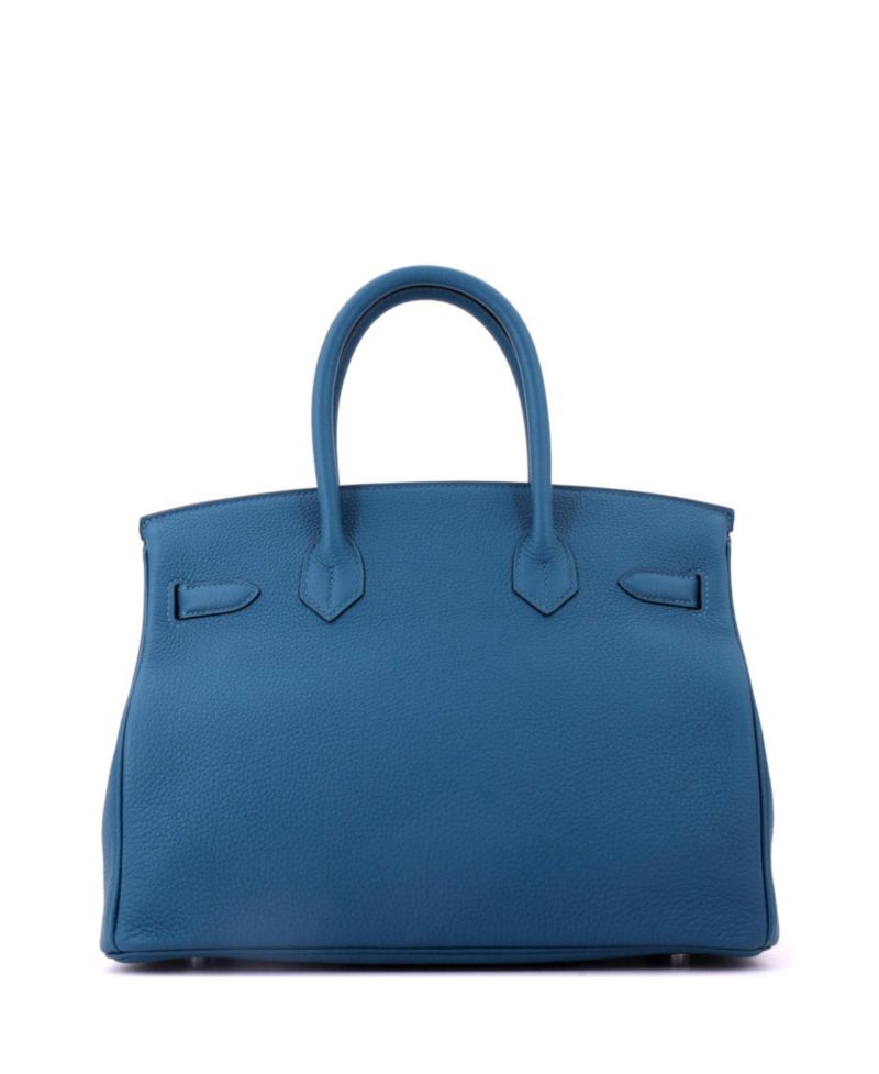 Pre-Owned Hermes Birkin 30 Handbag Blue Togo with Palladium Hardware