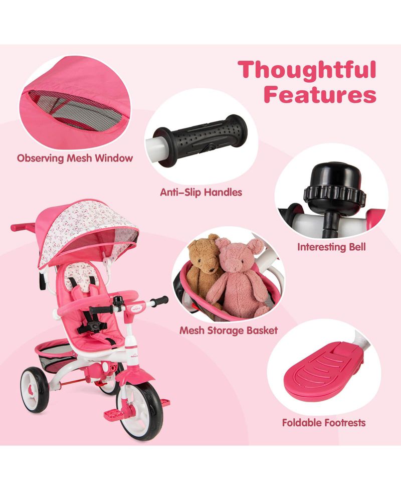 Baby Tricycle Stroller 6-in-1 Kids Push Trike with Removable