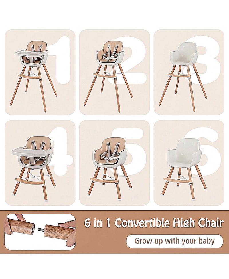 Baby 6-in-1 Convertible Wooden High Chair with Detachable Legs