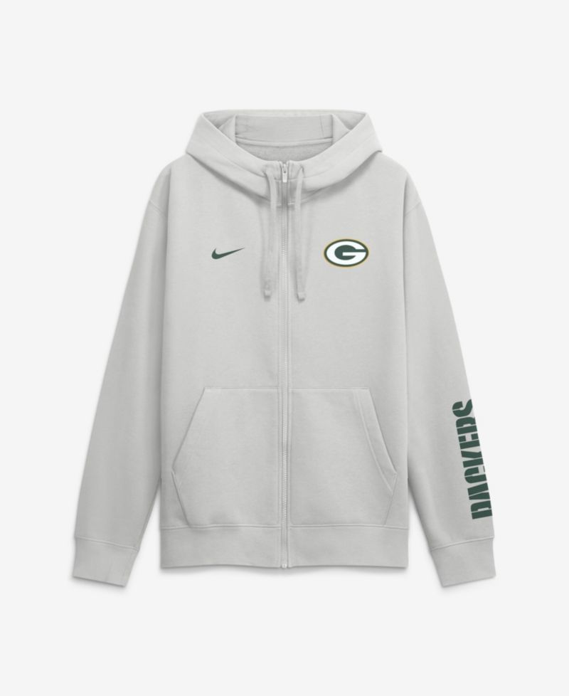 Men's Gray Green Bay Packers Cool Down Club Full-Zip Hoodie