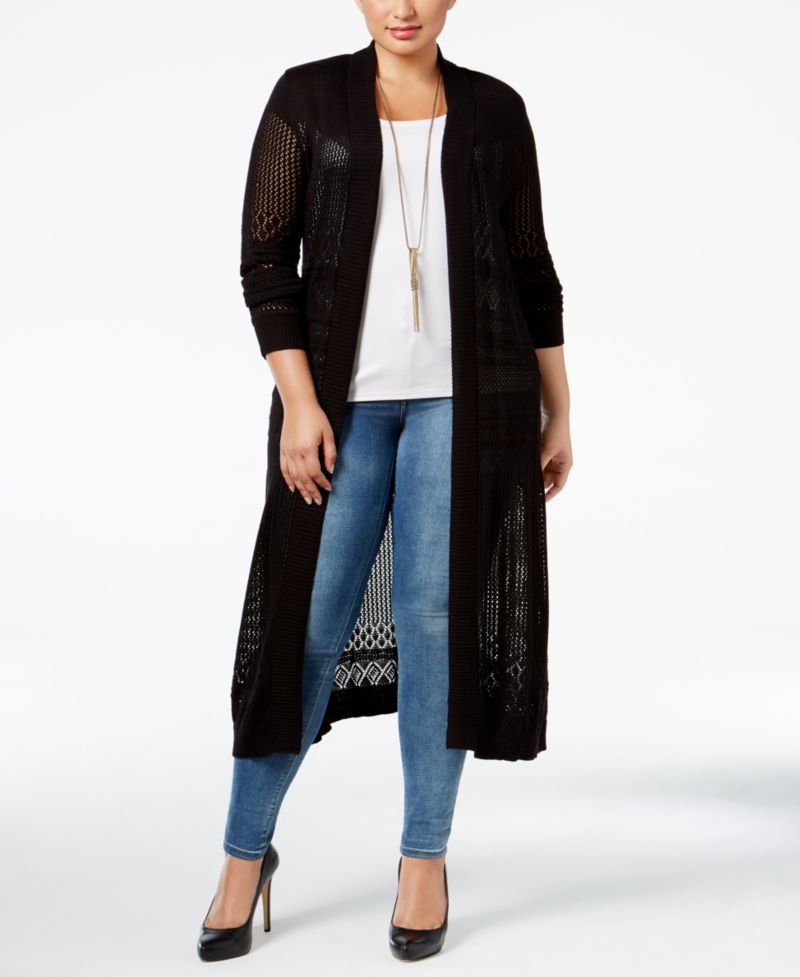 Plus Pointelle-Stitch Duster Cardigan Sweater