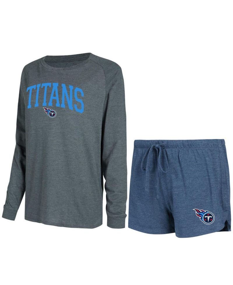 Women's Navy, Charcoal Tennessee Titans Raglan Long Sleeve T-shirt and Shorts Lounge Set