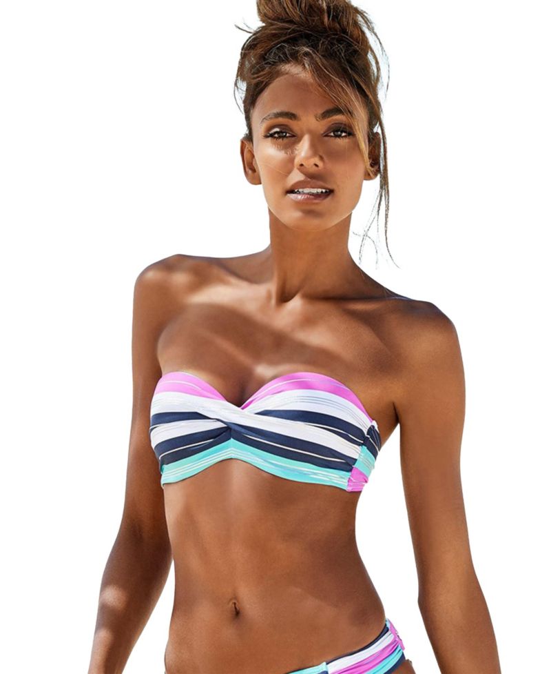 Women's Striped Removable Pads Underwire Bikini Top